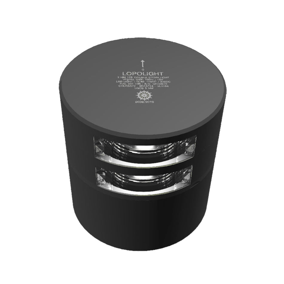 Lopolight Series 301 - 106 - Double Stacked Stern Light - 3NM - Horizontal Mount - White - Black Housing - Get Tight Gear