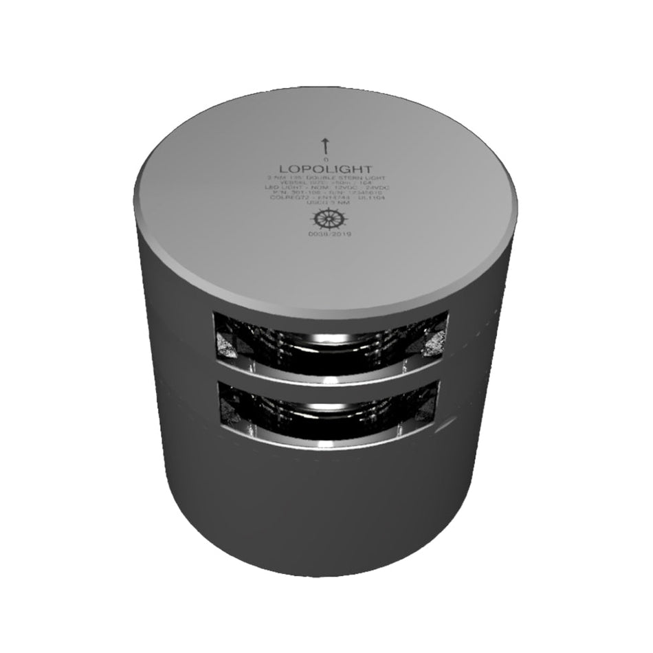 Lopolight Series 301 - 106 - Double Stacked Stern Light - 3NM - Horizontal Mount - White - Silver Housing - Get Tight Gear