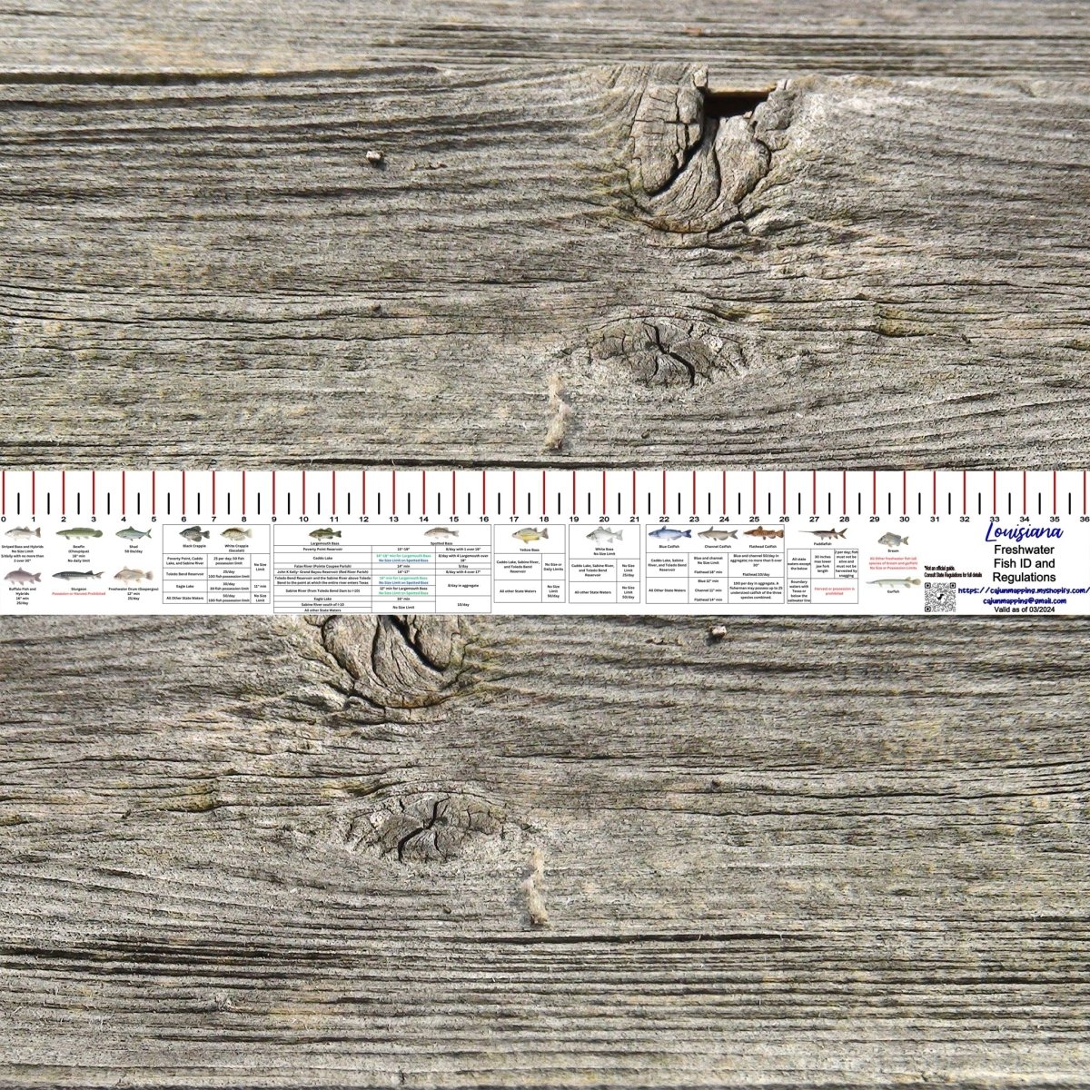 LOUISIANA FRESH WATER 36 INCH FISH ID AND STATE REGULATIONS FISH RULER DECAL - Get Tight Gear