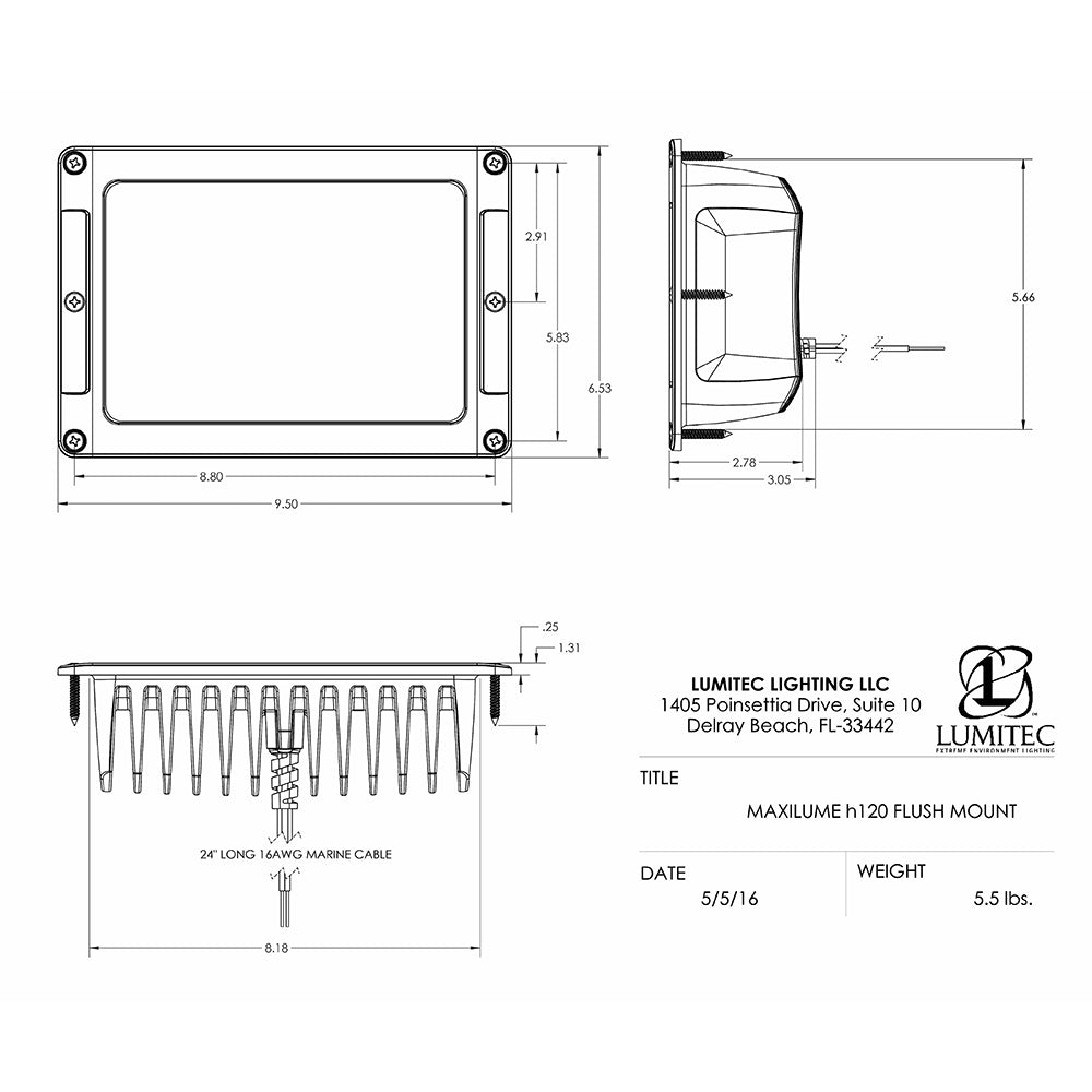 Lumitec Maxillume h120 - Flush Mount Flood Light - White Housing - White Dimming - Get Tight Gear