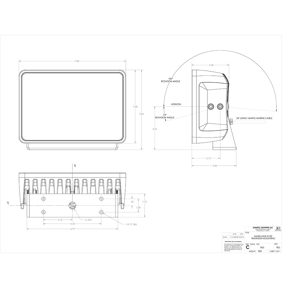 Lumitec Maxillume h120 - Trunnion Mount Flood Light - White Housing - White Dimming - Get Tight Gear