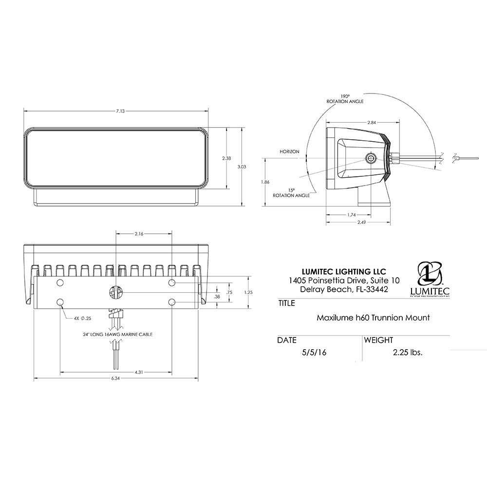 Lumitec Maxillume h60 - Trunnion Mount Flood Light - White Dimming - White Housing - Get Tight Gear