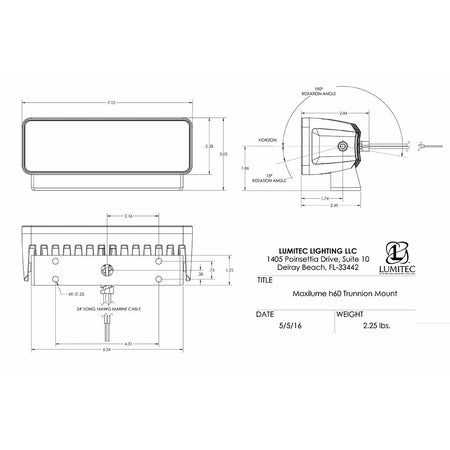 Lumitec Maxillume h60 - Trunnion Mount Flood Light - White Dimming - White Housing - Get Tight Gear