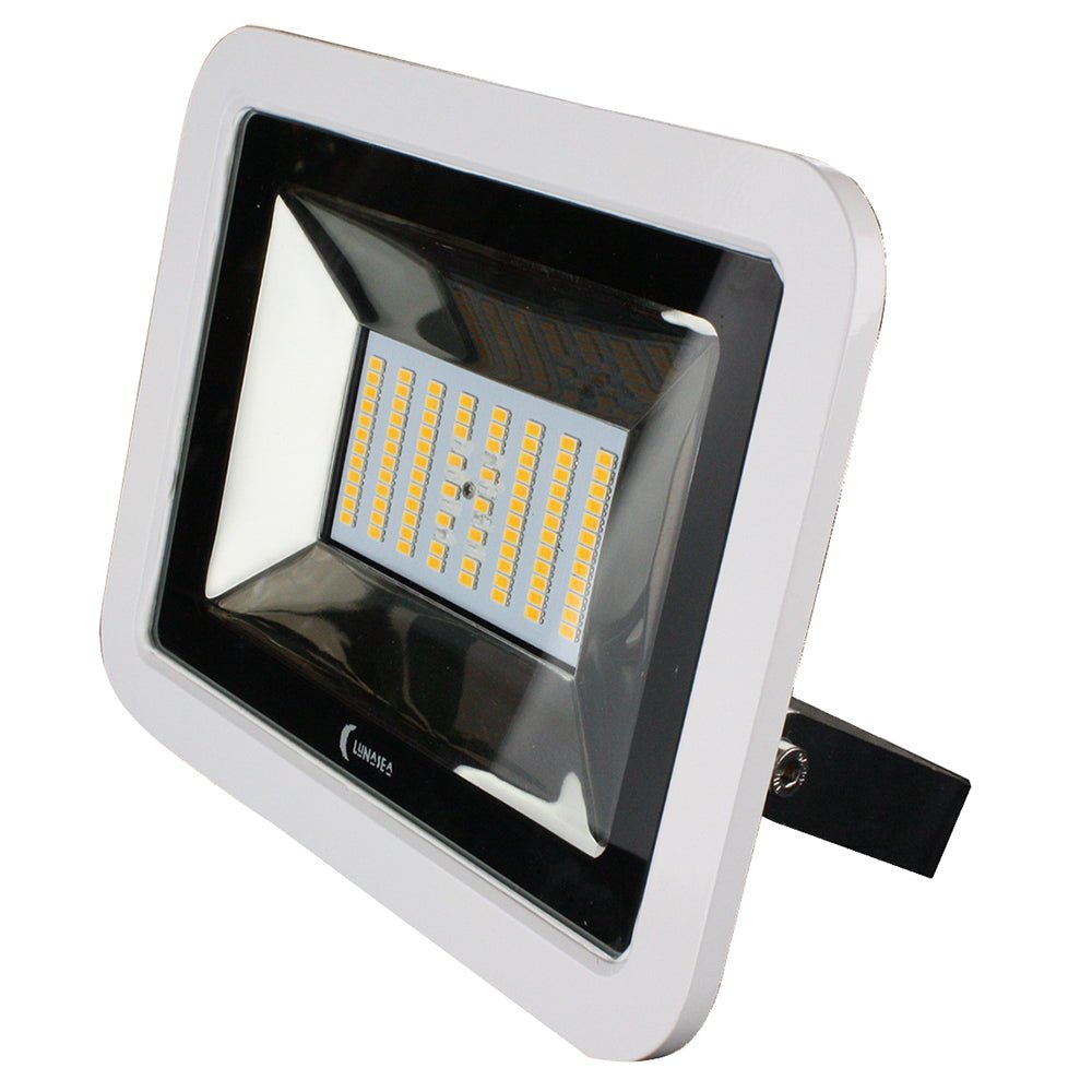 Lunasea 35W Slimline LED Floodlight, 120/240VAC Only, Cool White, 4500 Lumens, 3' Cord - White Housing - Get Tight Gear