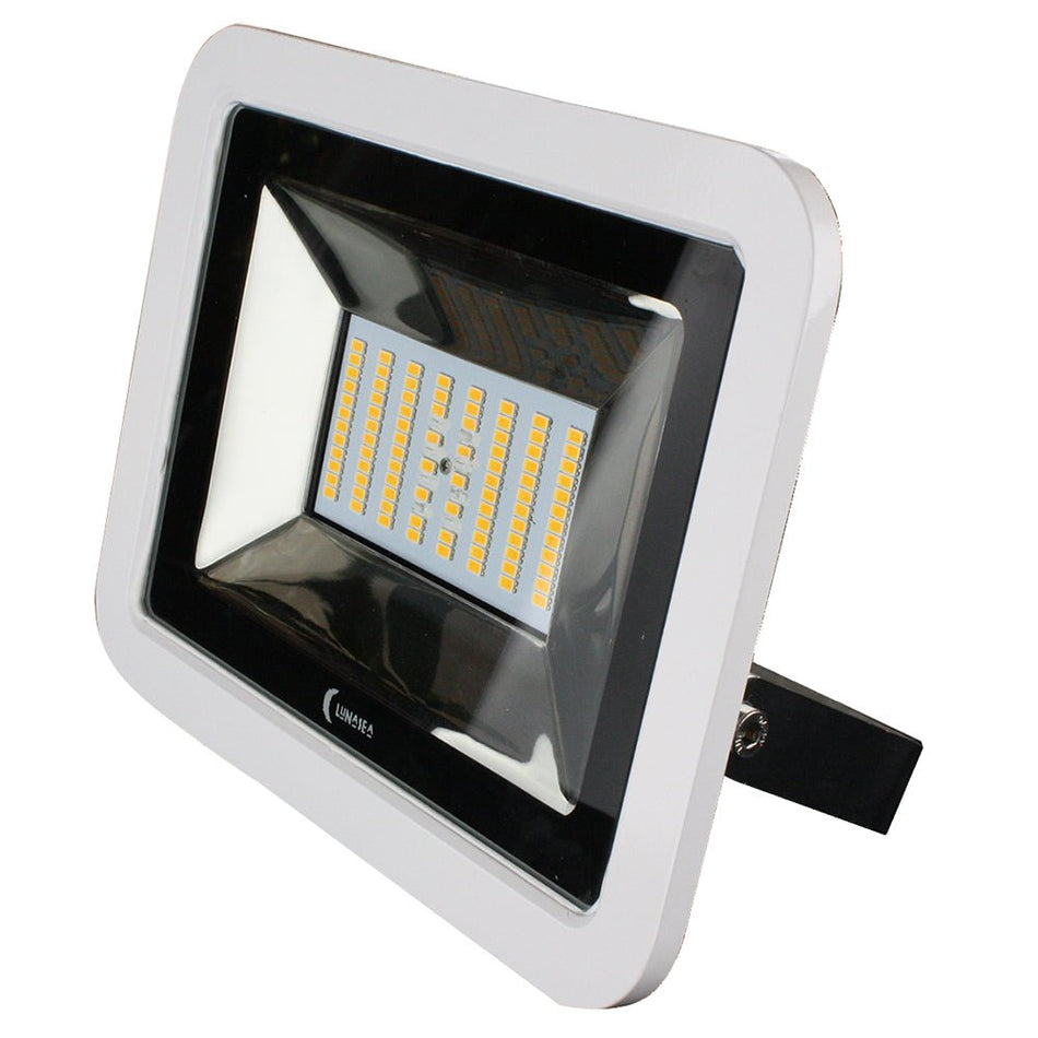 Lunasea 35W Slimline LED Floodlight, 120/240VAC Only, Cool White, 4500 Lumens, 3' Cord - White Housing - Get Tight Gear