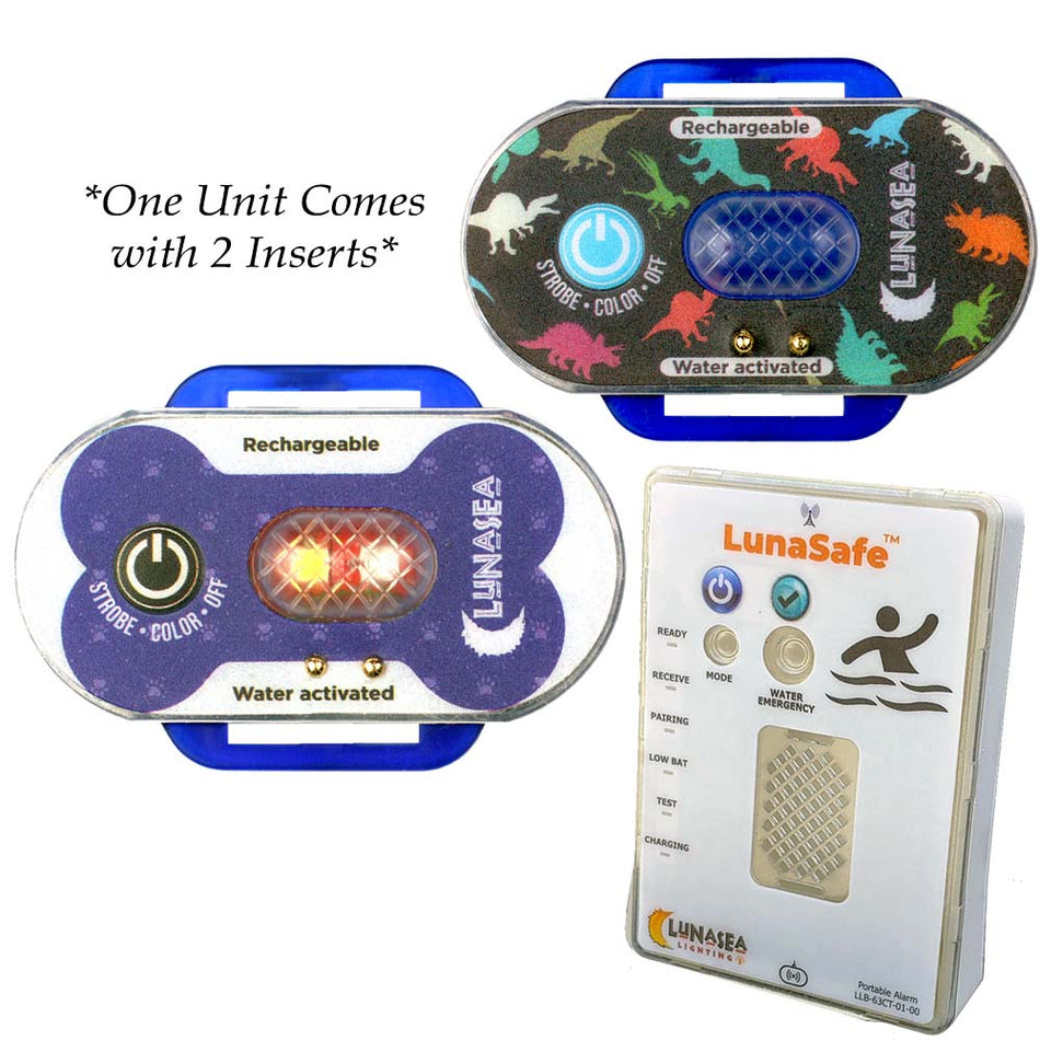 Lunasea Child/Pet Safety Water Activated Strobe Light w/RF Transmitter & Portable Audio/Visual Receiver - Blue Case - Get Tight Gear