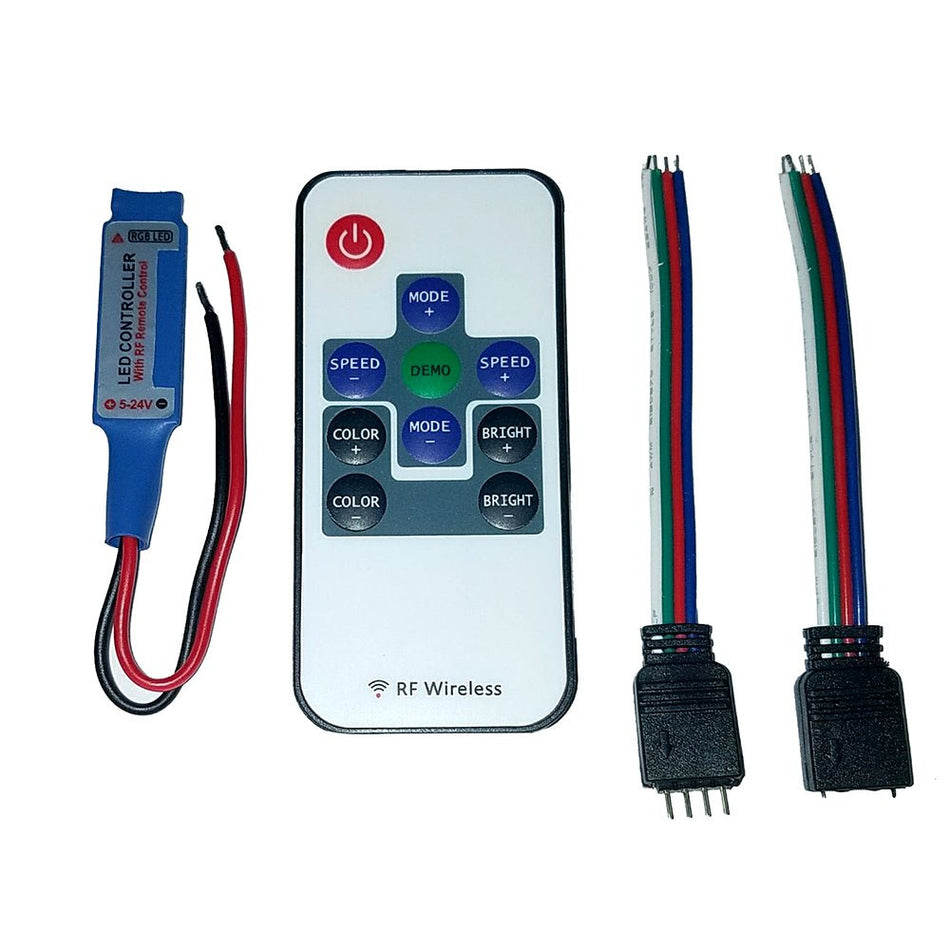 Lunasea Multifunction Indoor RGB LED Controller w/Buttons & RF Remote 5/12/24 VDC - Get Tight Gear