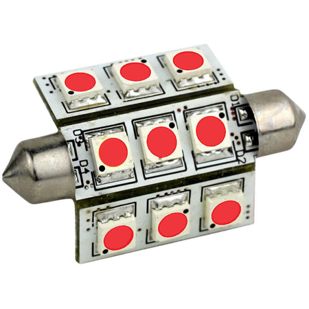 Lunasea Pointed Festoon 9 LED Light Bulb - 42mm - Red - Get Tight Gear