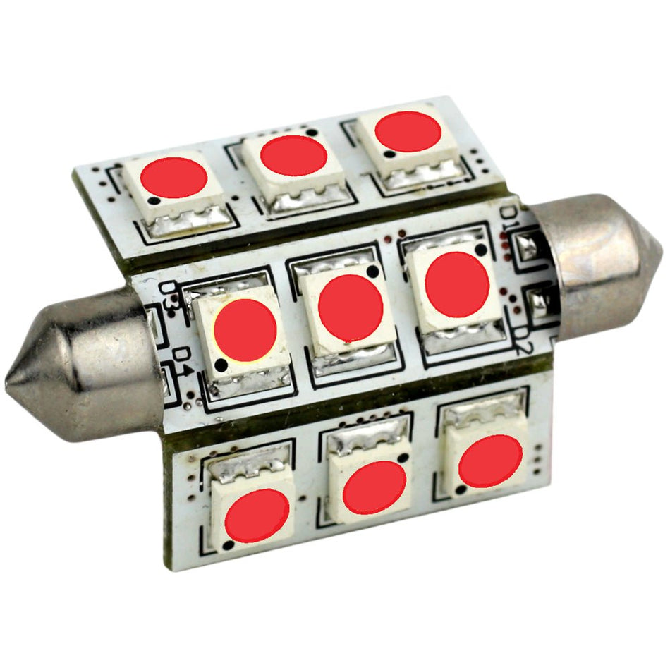 Lunasea Pointed Festoon 9 LED Light Bulb - 42mm - Red - Get Tight Gear