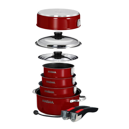 Magma Nestable 10 Piece Induction Non - Stick Enamel Finish Cookware Set - Magma Red - Get Tight Gear
