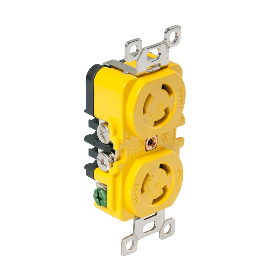 Marinco Locking Receptacle - 15A, 125V - Yellow - Get Tight Gear