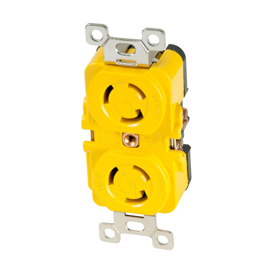 Marinco Locking Receptacle - 15A, 125V - Yellow - Get Tight Gear