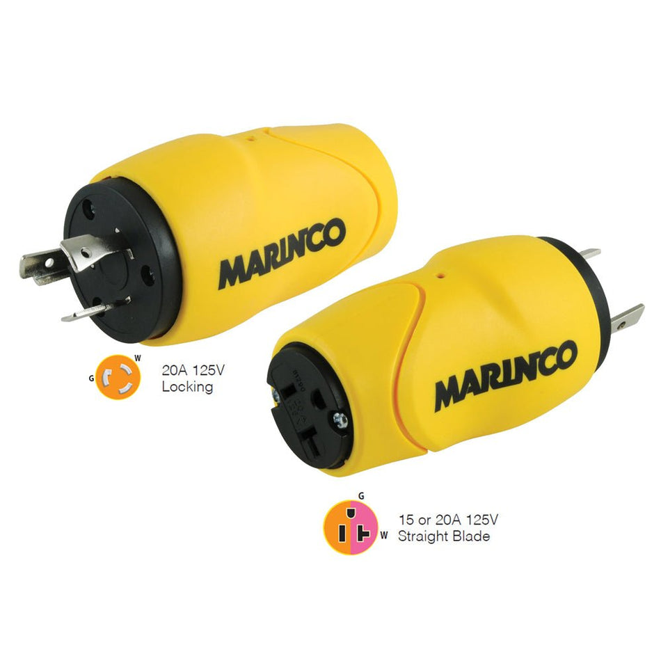 Marinco Straight Adapter 20Amp Locking Male Plug to 15Amp Straight Female Adapter - Get Tight Gear