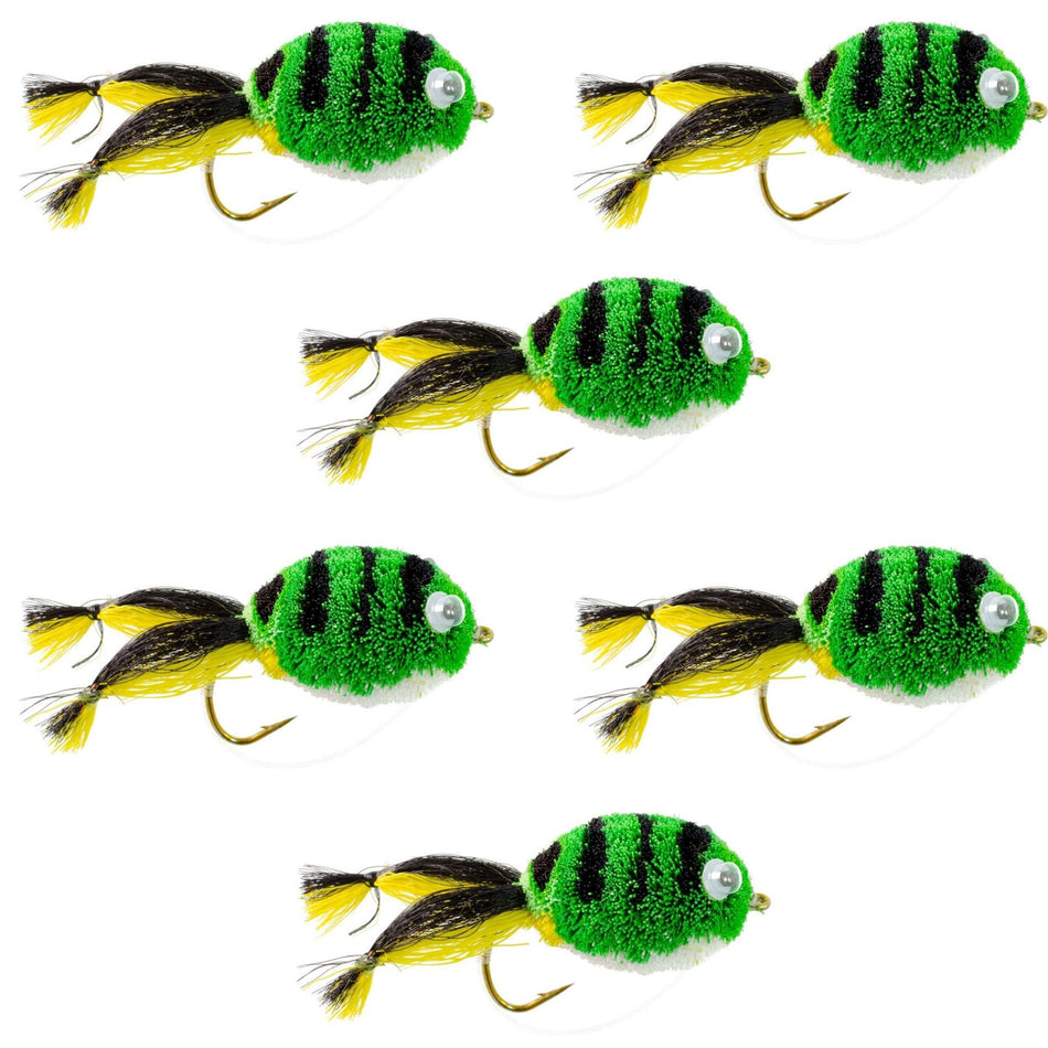 Messingers Frog Bass Fly Fishing Bug 6 Flies Hook Size 4 Wide Gape Bass Hooks With Weed Guard - Get Tight Gear