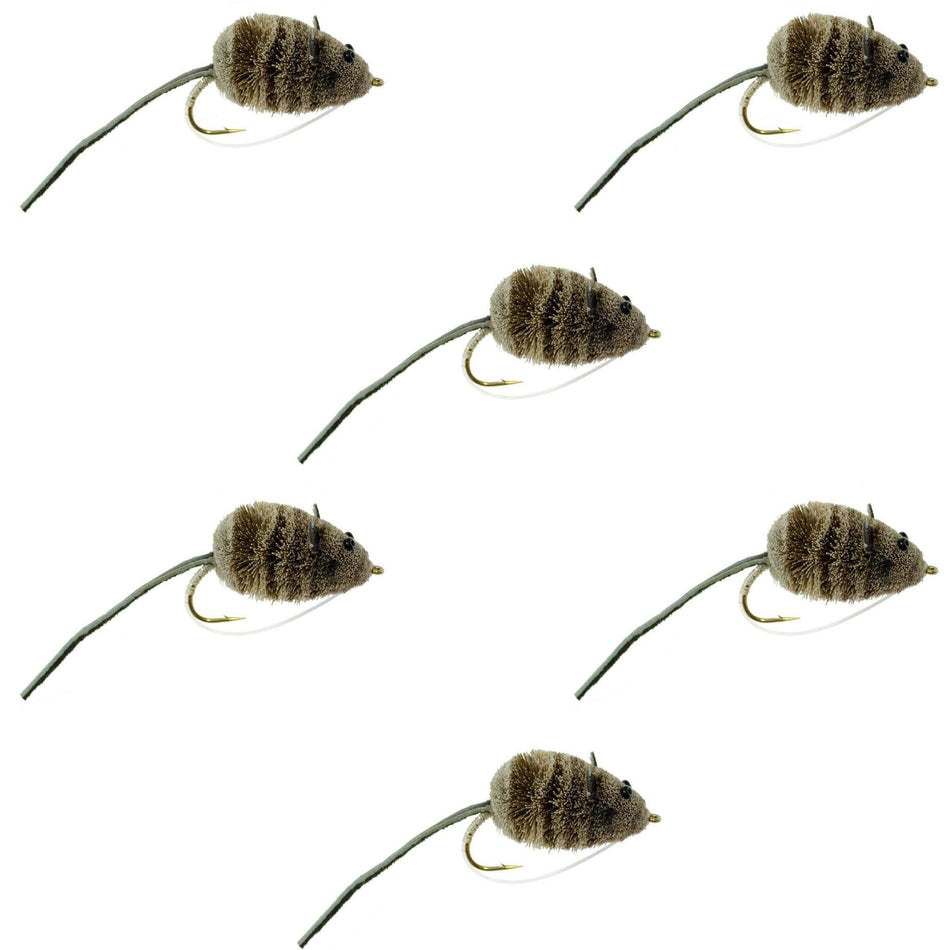 Mighty Mouse Deer Hair Bug 6 Flies Hook Size 4 - Bass Fly Fishing Bug Wide Gape Bass Hooks With Weed Guard - Get Tight Gear