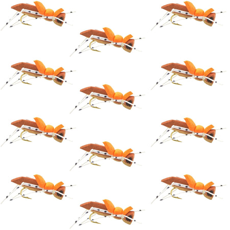 Moorish Hopper Brown Tan Foam Body Grasshopper Fly - 1 Dozen Flies Hook Size 10 - Get Tight Gear