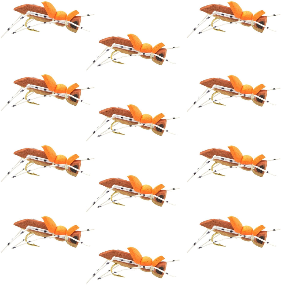 Moorish Hopper Brown Tan Foam Body Grasshopper Fly - 1 Dozen Flies Hook Size 10 - Get Tight Gear