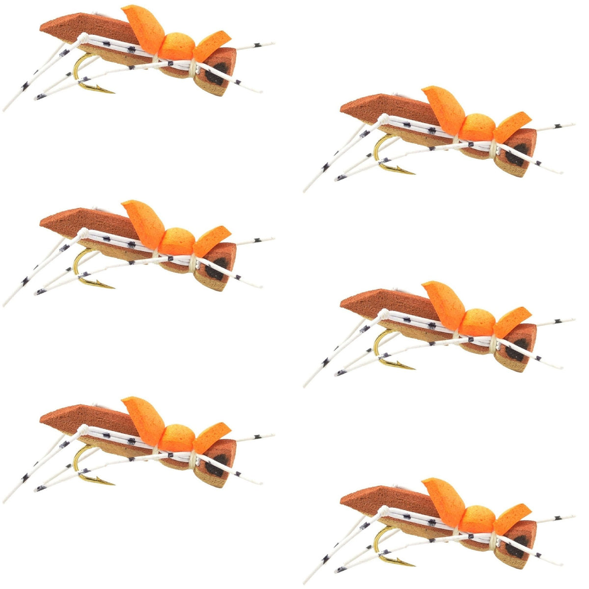 Moorish Hopper Brown Tan Foam Body Grasshopper Fly - 6 Flies Hook Size 10 - Get Tight Gear