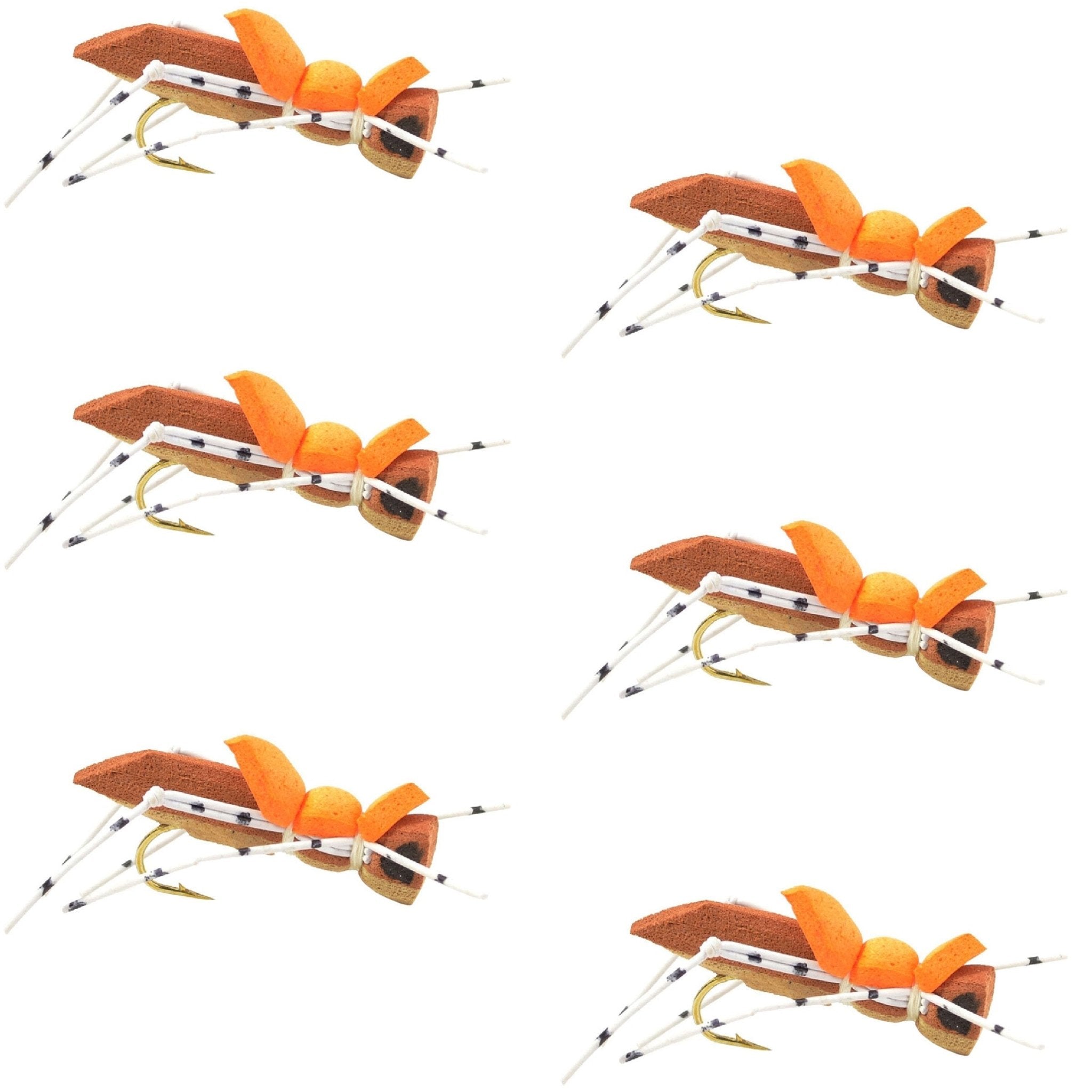 Moorish Hopper Brown Tan Foam Body Grasshopper Fly - 6 Flies Hook Size 10 - Get Tight Gear