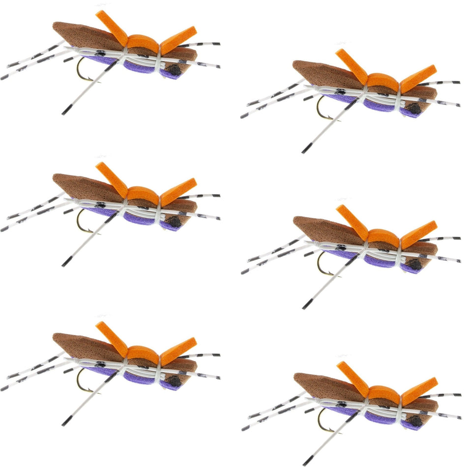Moorish Hopper Purple Foam Body Grasshopper Fly - 6 Flies Hook Size 10 - Get Tight Gear