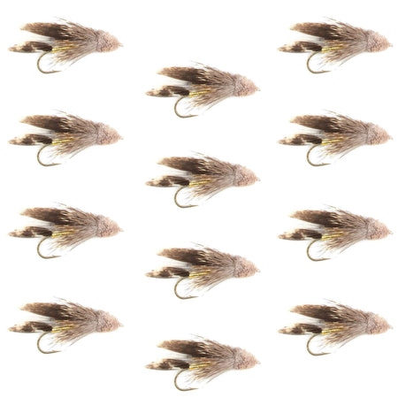 Muddler Minnow Fly Fishing Flies - Classic Bass and Trout Streamers - 1 Dozen Flies Hook Size 10 - Get Tight Gear