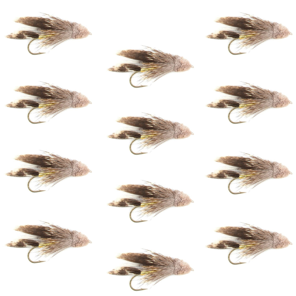 Muddler Minnow Fly Fishing Flies - Classic Bass and Trout Streamers - 1 Dozen Flies Hook Size 4 - Get Tight Gear