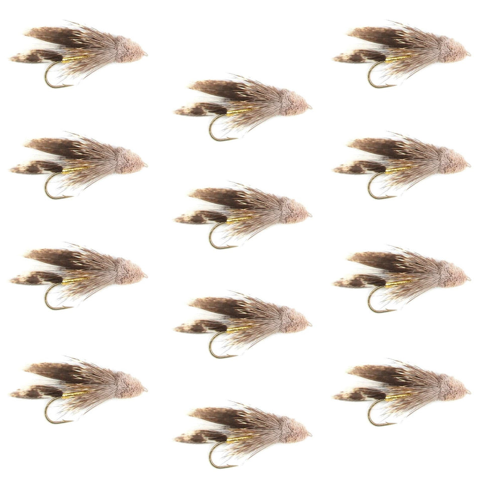 Muddler Minnow Fly Fishing Flies - Classic Bass and Trout Streamers - 1 Dozen Flies Hook Size 6 - Get Tight Gear