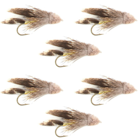 Muddler Minnow Fly Fishing Flies - Classic Bass and Trout Streamers - Set of 6 Flies Hook Size 10 - Get Tight Gear
