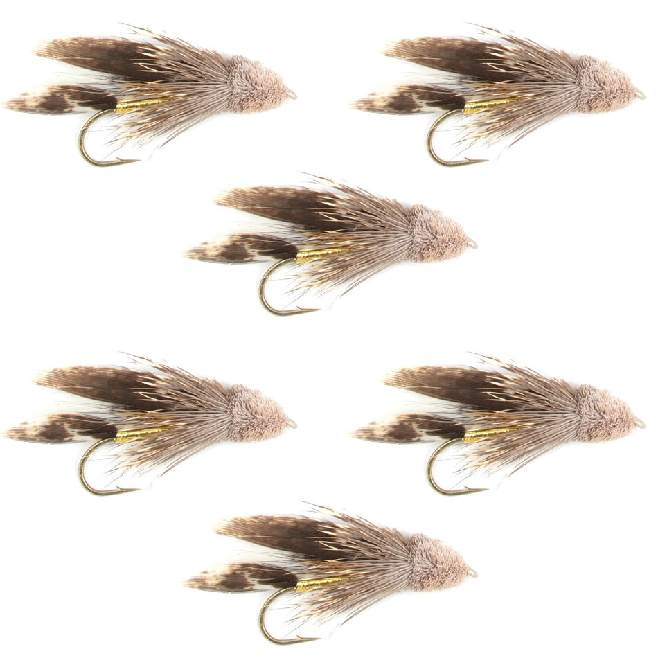 Muddler Minnow Fly Fishing Flies - Classic Bass and Trout Streamers - Set of 6 Flies Hook Size 8 - Get Tight Gear