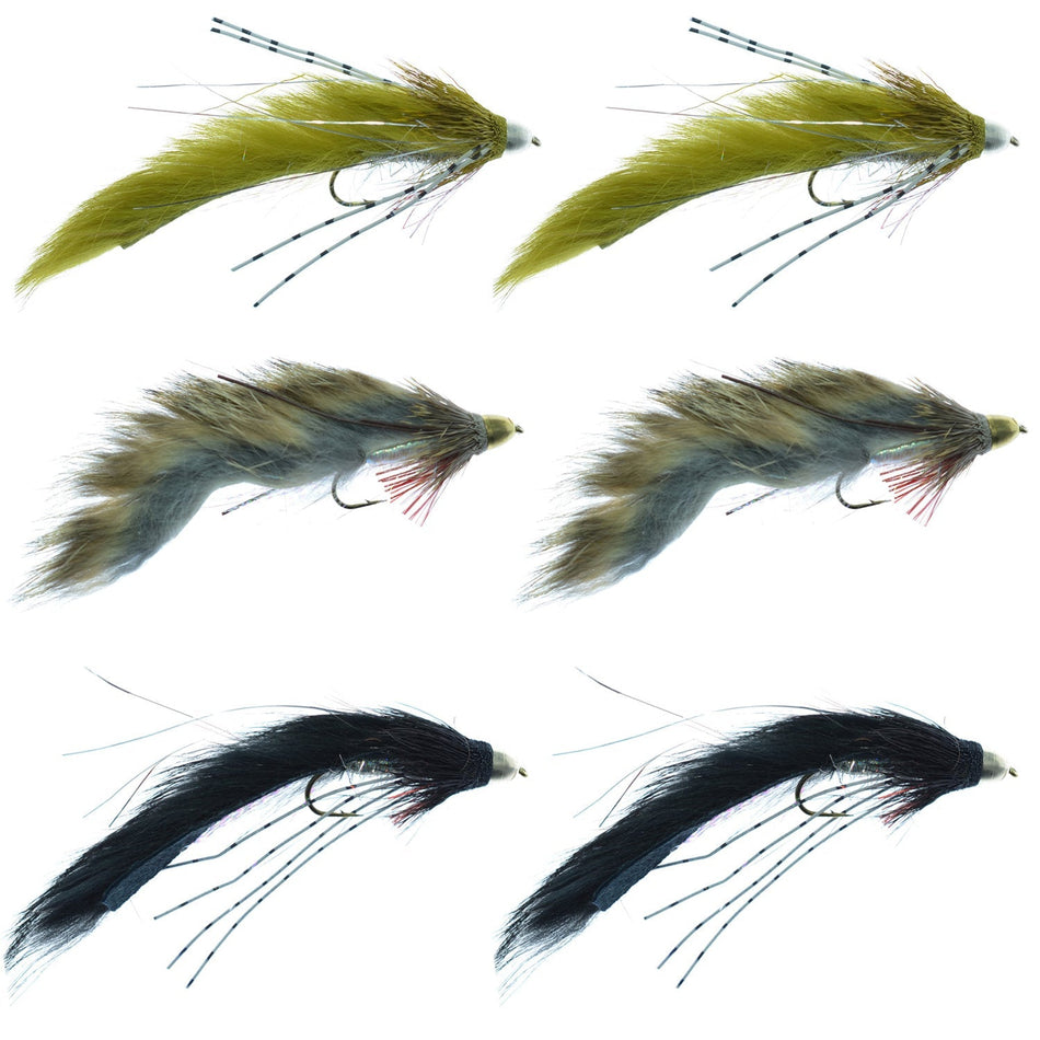 Muddy Buddy Zuddler Cone Head Lunchables Streamer Fly Fishing Flies Assortment - Bass and Big Trout Streamer Fly Collection - 6 Flies Size 4 - Get Tight Gear