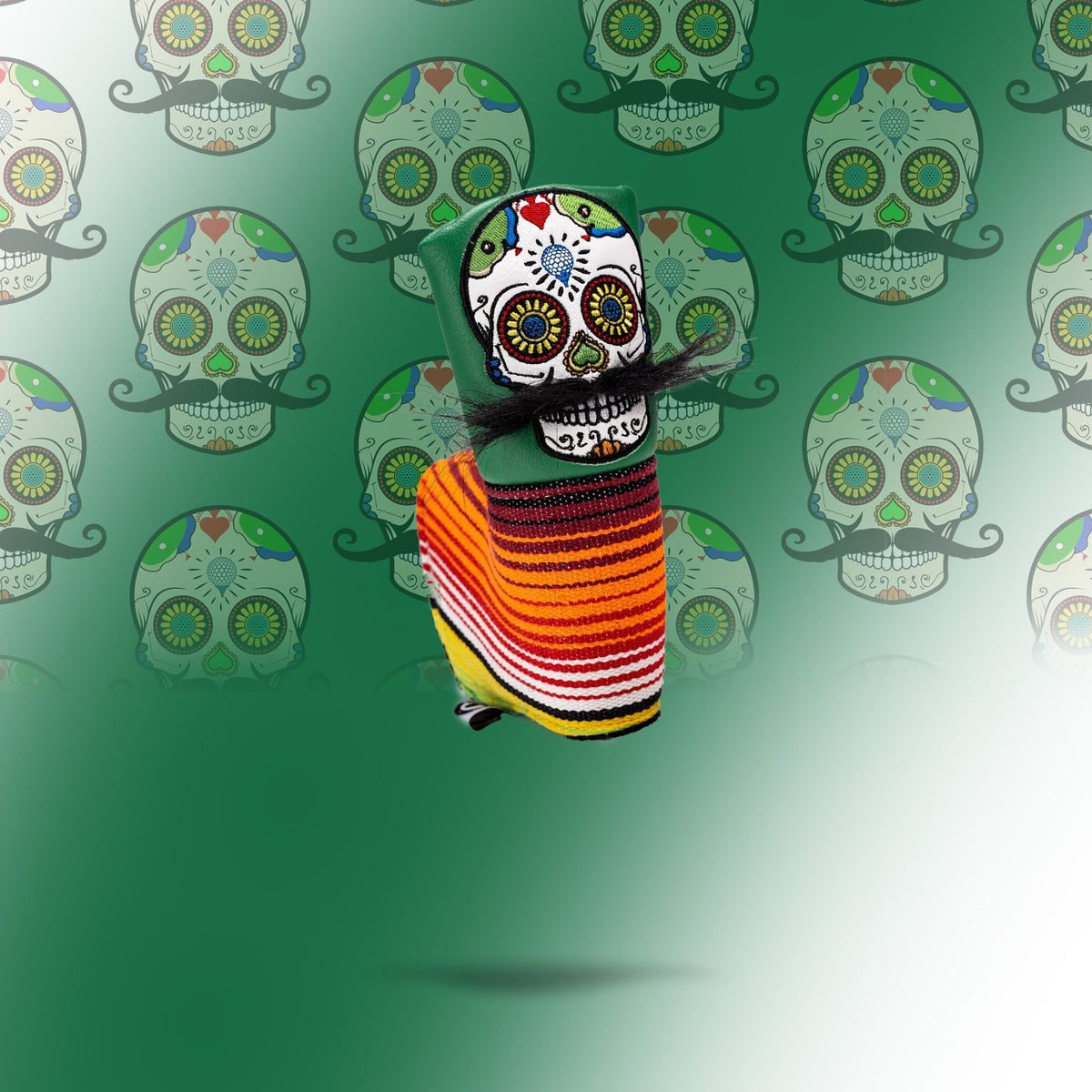 Mustache Sugar Skull - Blade Putter Cover Green - Get Tight Gear