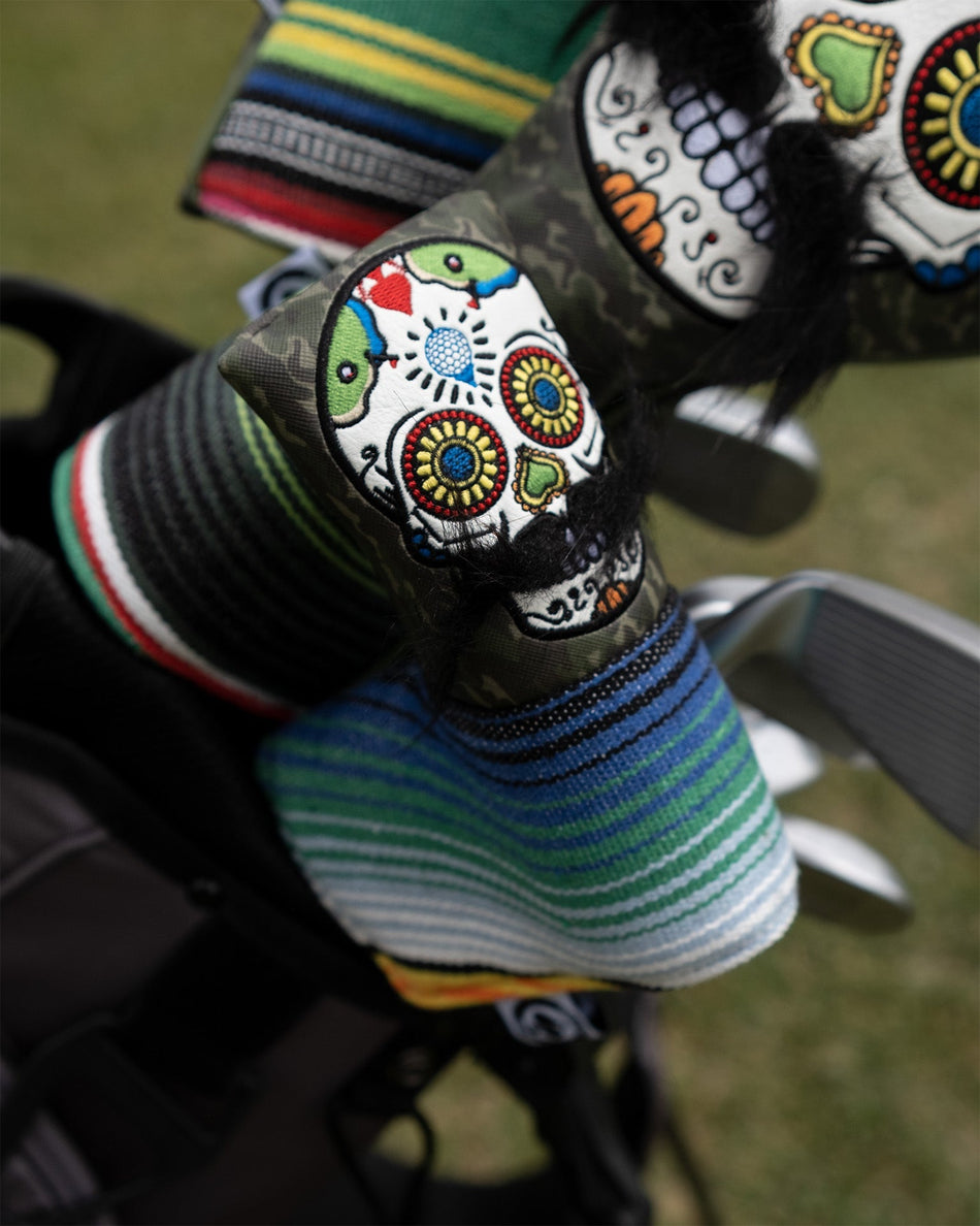 Mustache Sugar Skull - Blade Putter Cover Green Camo - Get Tight Gear