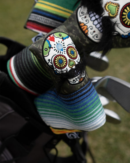 Mustache Sugar Skull - Blade Putter Cover Green Camo - Get Tight Gear