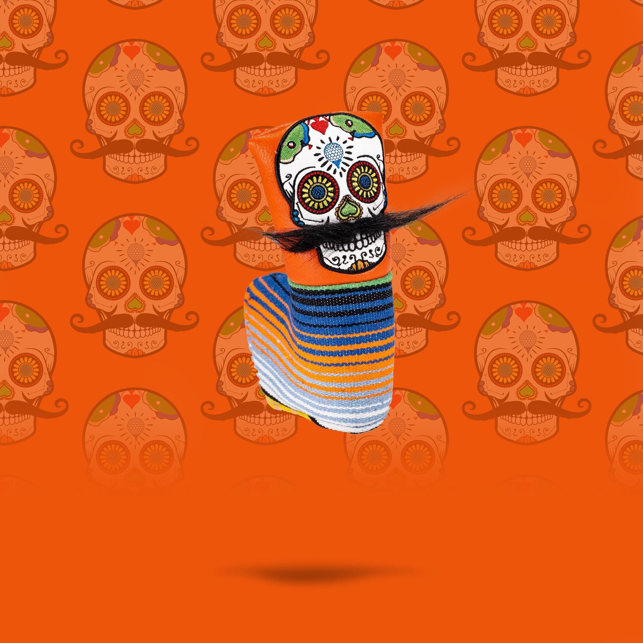Mustache Sugar Skull - Blade Putter Cover Orange - Get Tight Gear