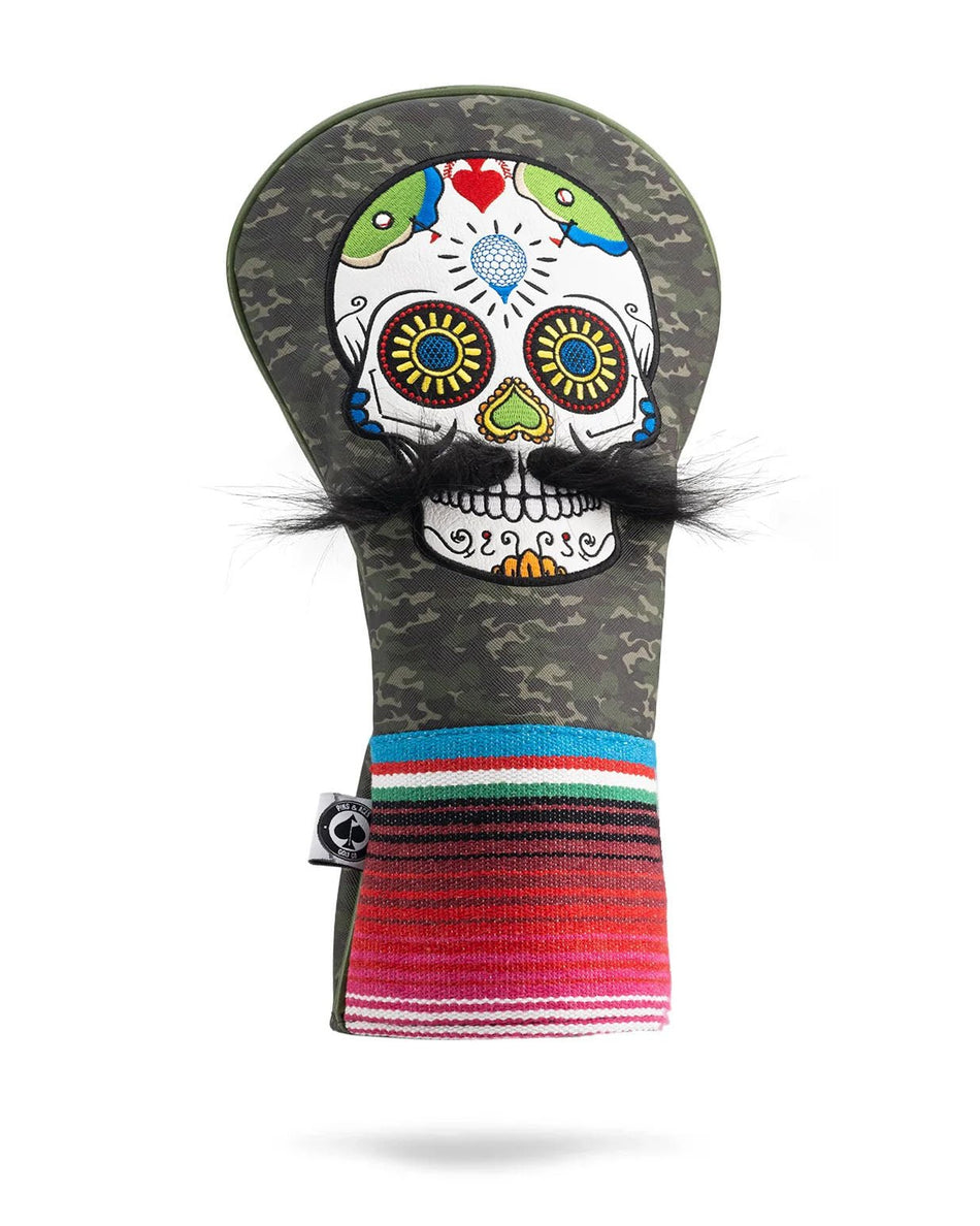 Mustache Sugar Skull - Driver Cover Green Camo - Get Tight Gear