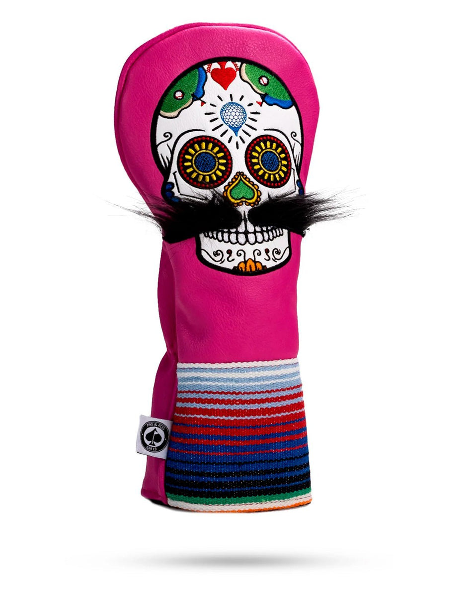 Mustache Sugar Skull - Driver Cover Pink - Get Tight Gear