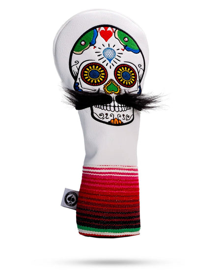 Mustache Sugar Skull - Driver Cover White - Get Tight Gear