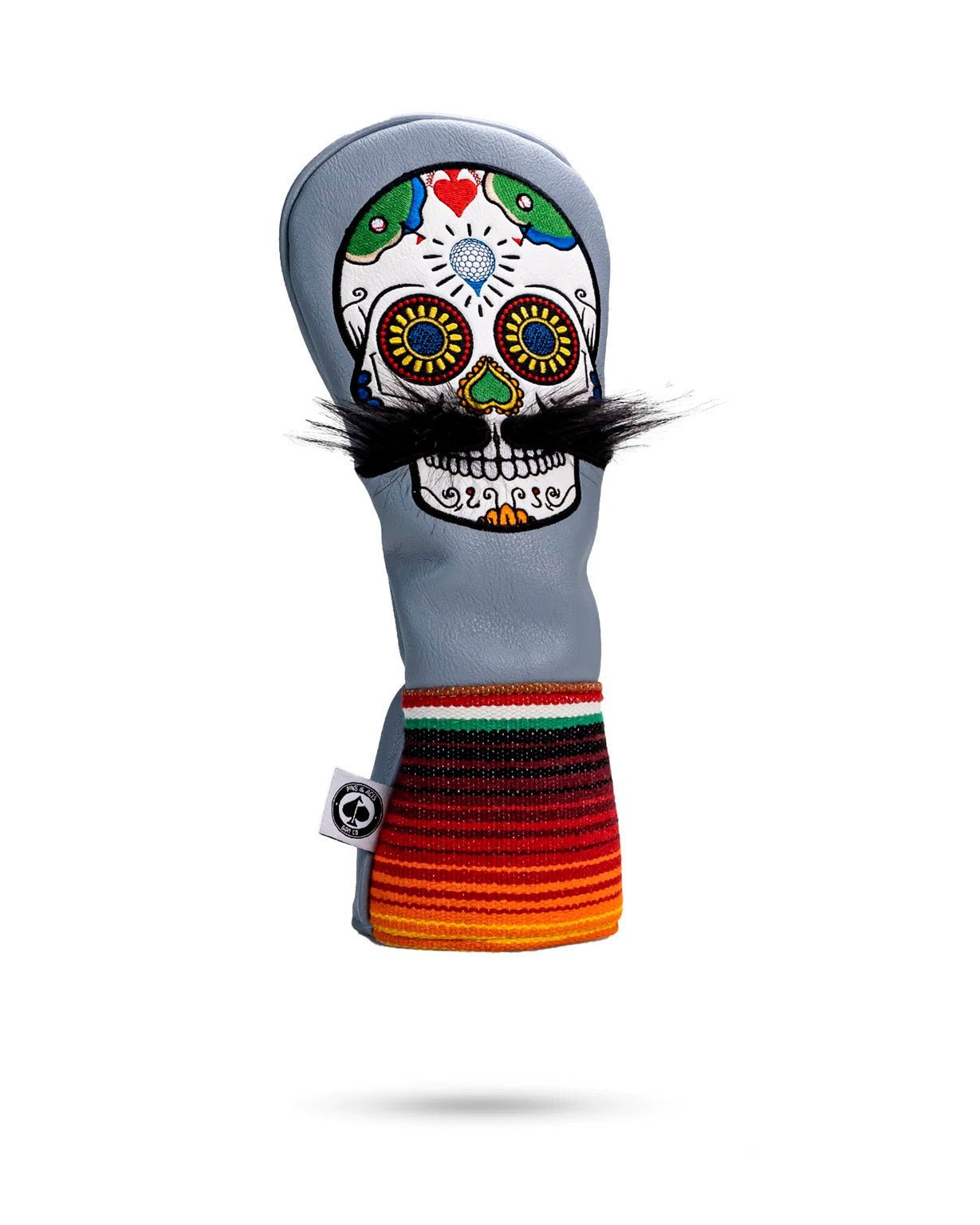 Mustache Sugar Skull - Fairway Cover Gray - Get Tight Gear