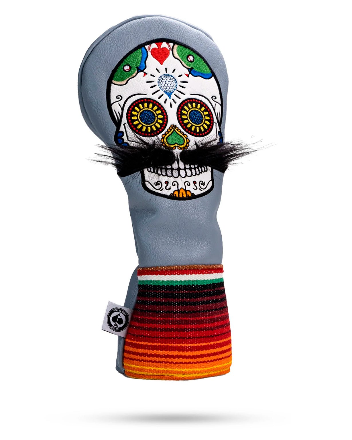 Mustache Sugar Skull - Fairway Cover Gray - Get Tight Gear