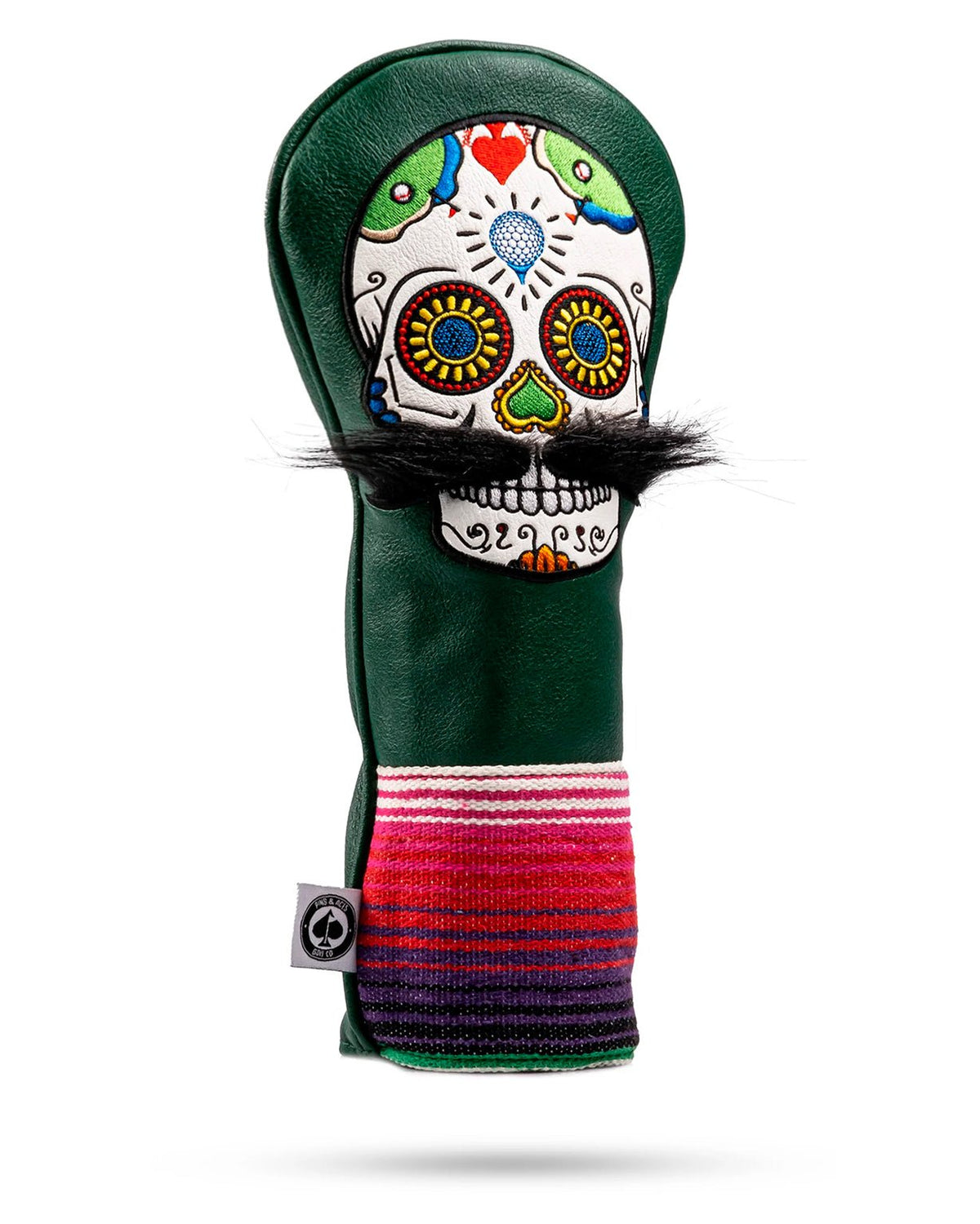 Mustache Sugar Skull - Fairway Cover Green - Get Tight Gear
