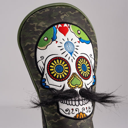 Mustache Sugar Skull - Fairway Cover Green Camo - Get Tight Gear