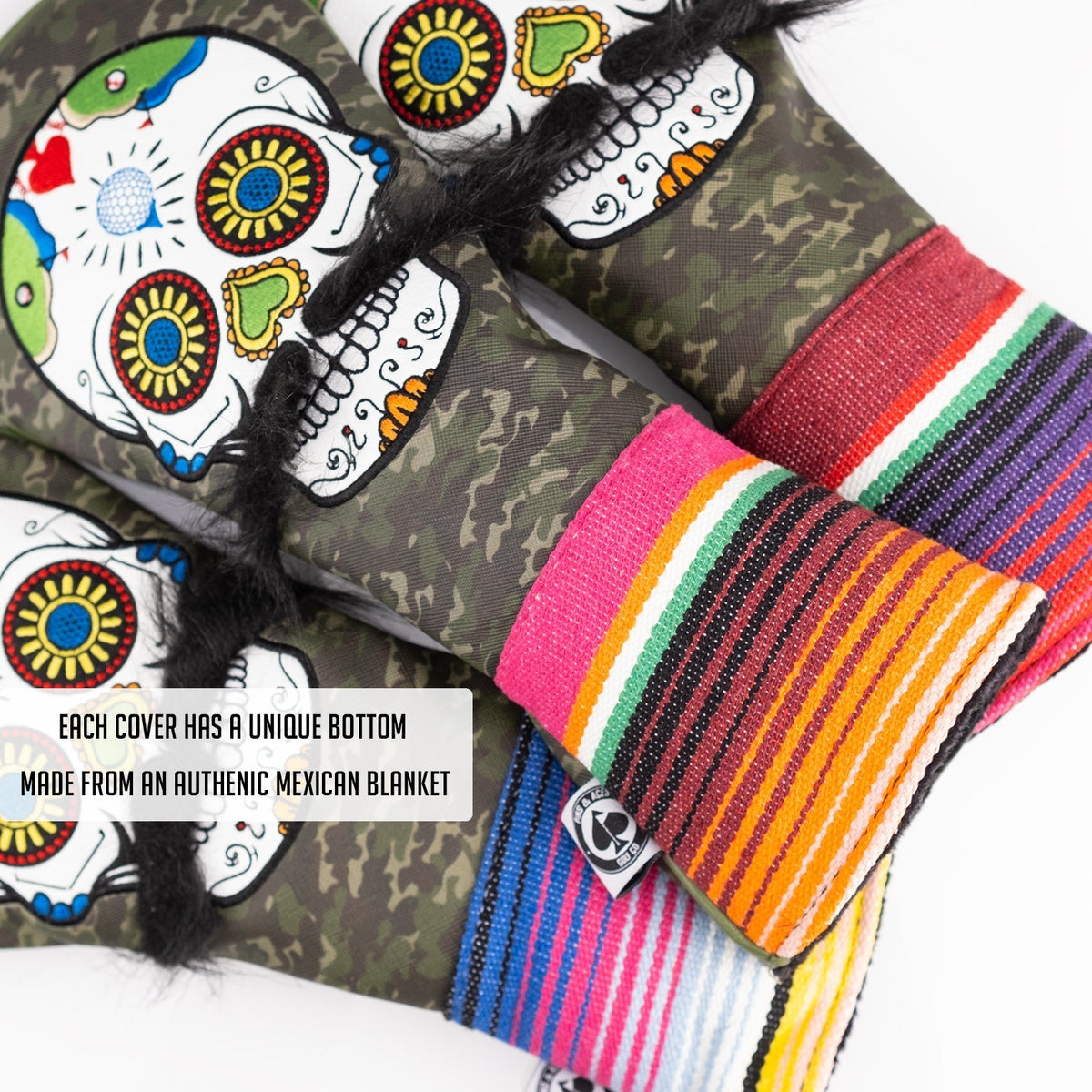 Mustache Sugar Skull - Fairway Cover Green Camo - Get Tight Gear