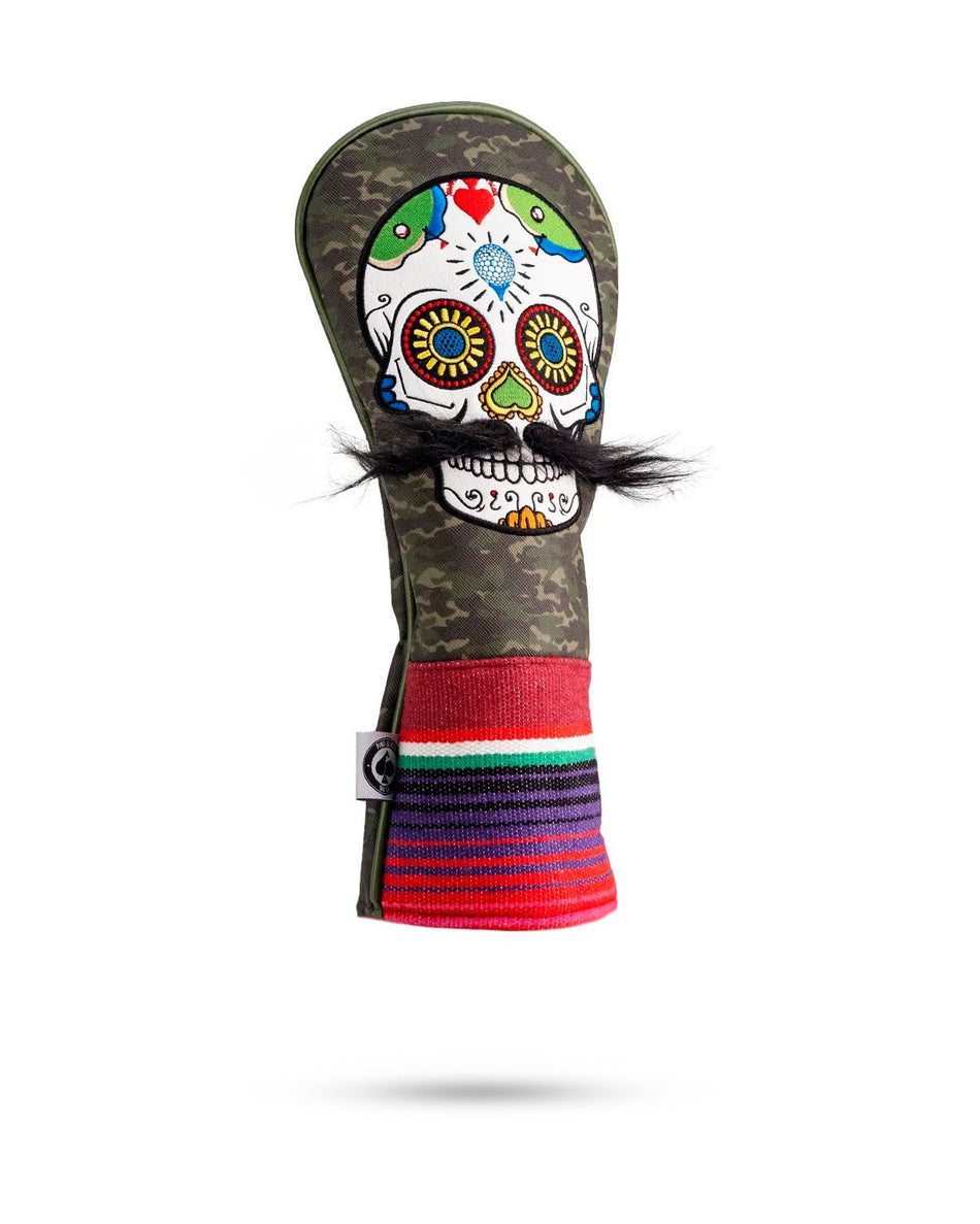 Mustache Sugar Skull - Fairway Cover Green Camo - Get Tight Gear