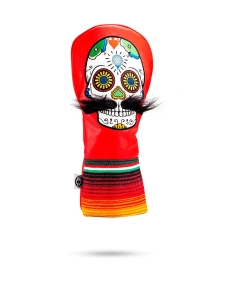 Mustache Sugar Skull - Fairway Cover Red - Get Tight Gear