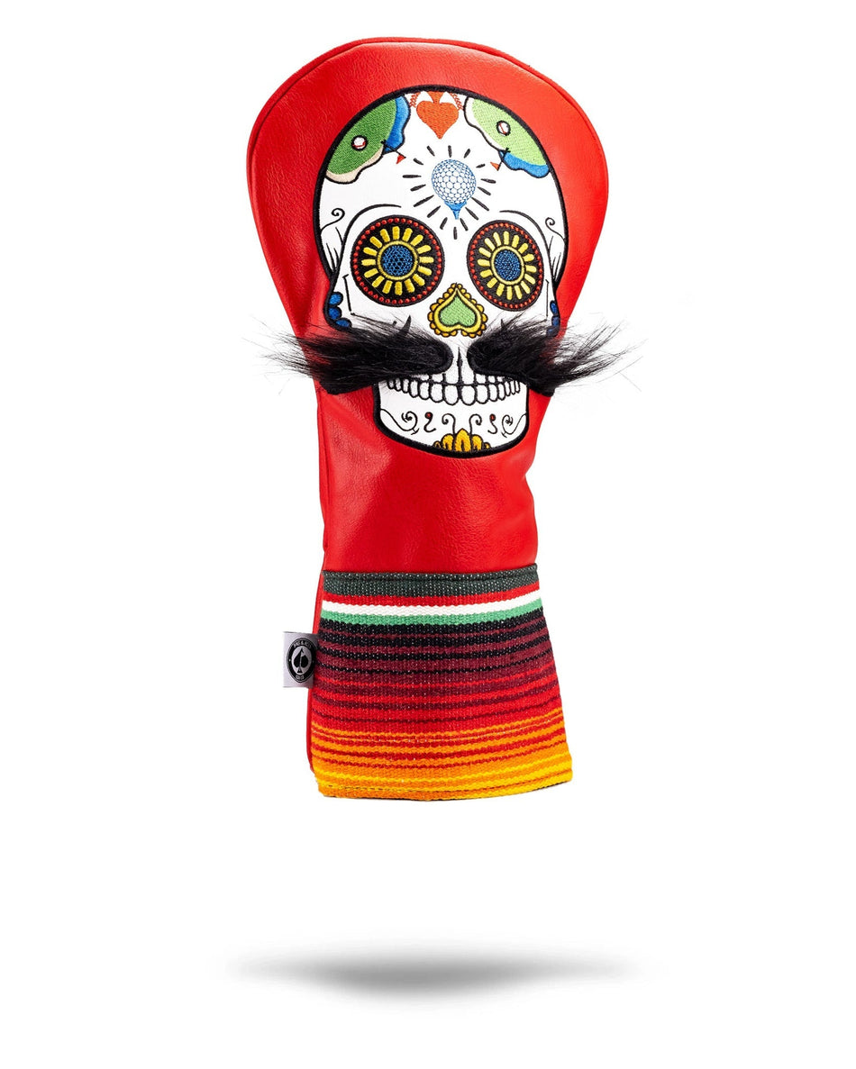 Mustache Sugar Skull - Fairway Cover Red - Get Tight Gear