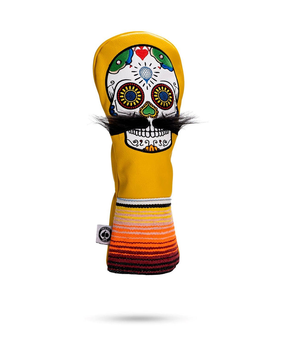 Mustache Sugar Skull - Fairway Cover Yellow - Get Tight Gear