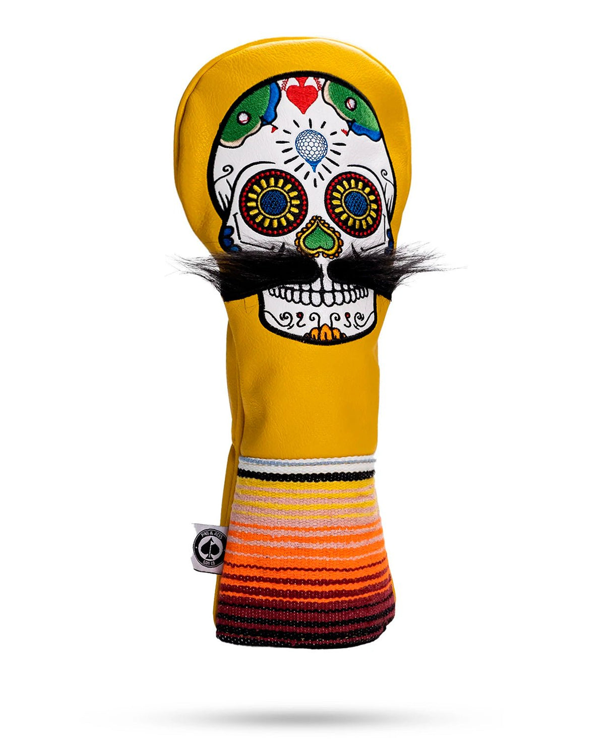 Mustache Sugar Skull - Fairway Cover Yellow - Get Tight Gear