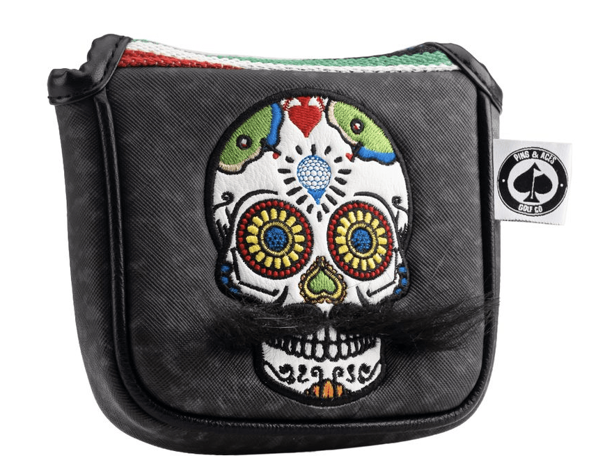 Mustache Sugar Skull - Mallet Putter Cover Gray Camo - Get Tight Gear
