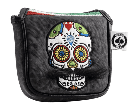 Mustache Sugar Skull - Mallet Putter Cover Gray Camo - Get Tight Gear