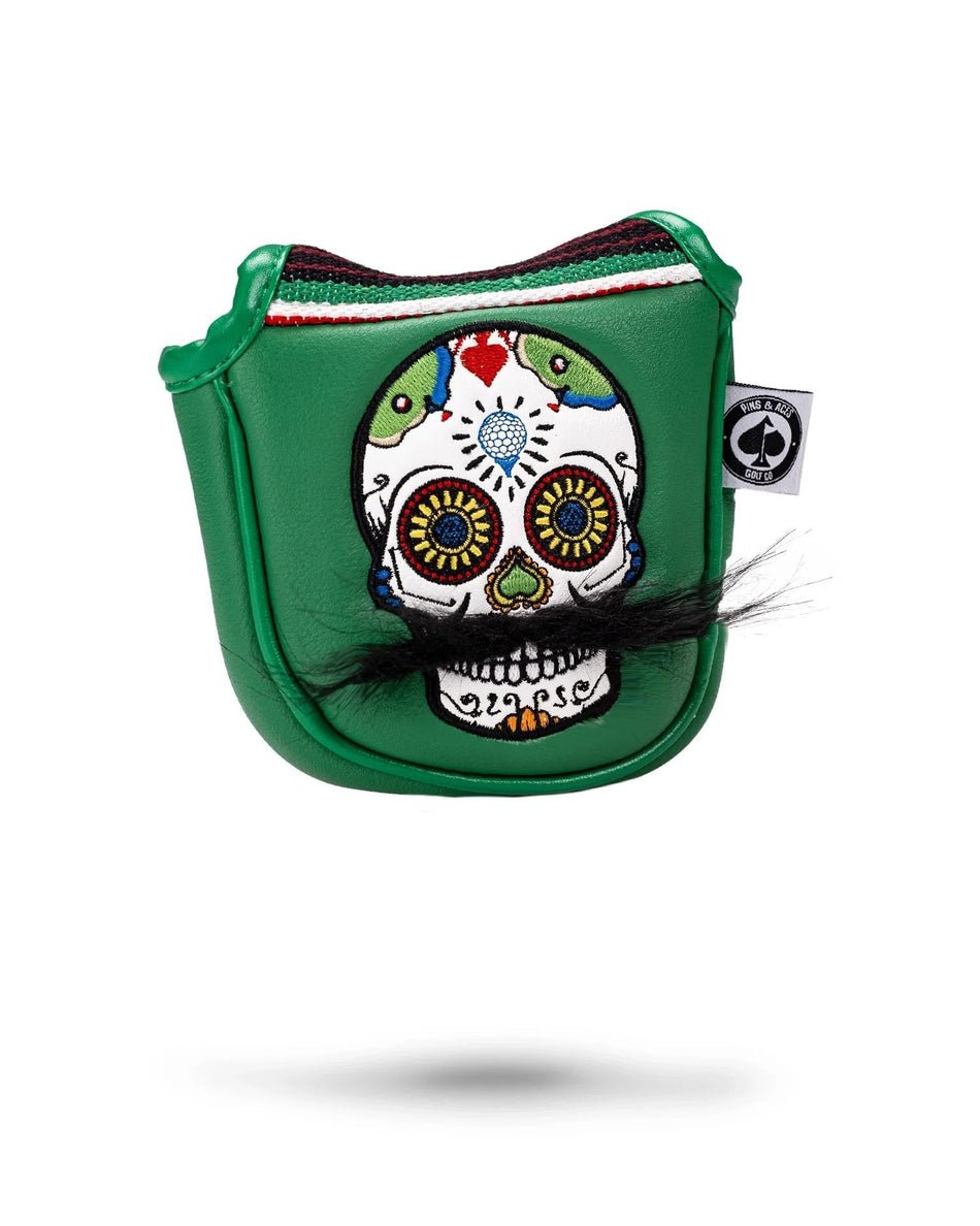 Mustache Sugar Skull - Mallet Putter Cover Green - Get Tight Gear